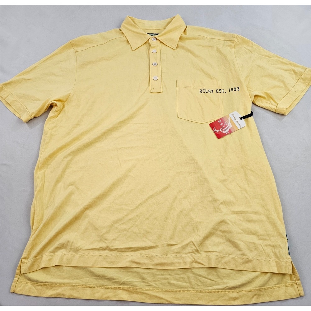 Tommy Bahama Relax polo shirt mens L Large yellow 4 button pocket cotton 46"